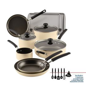 Easy Clean 22 Pcs Nonstick Cookware Set Includes Baking Pans and Cooking Tools, Dishwasher Safe, Almond Cream