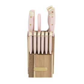 15-Piece Triple Riveted Stainless Steel Knife Set with Acacia Block Blush Gold