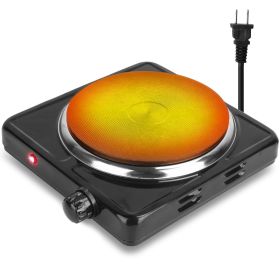 1500W Electric Single Burner Portable Heating Hot Plate Stove Countertop RV Hotplate with Non Slip Rubber Feet 5 Temperature Adjustments (Color: Black, Power: 1500W)